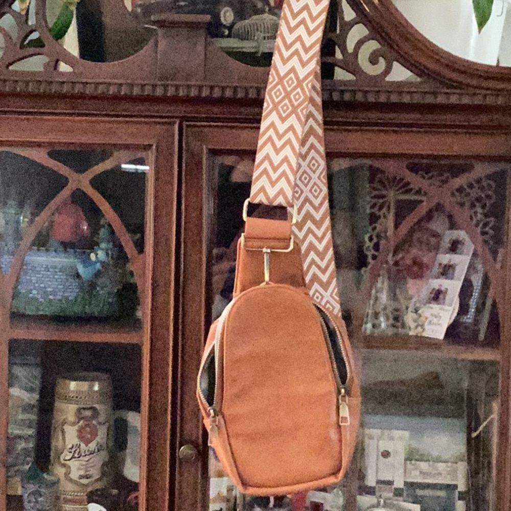 Geometric Strap Tan Crossbody Bag